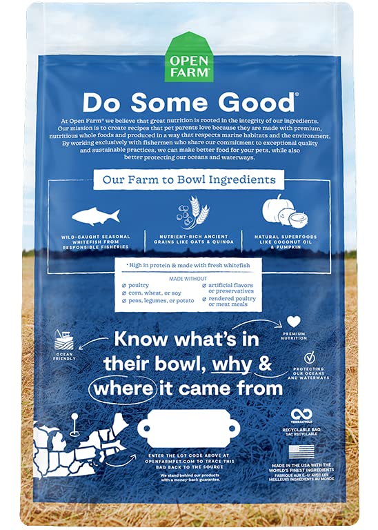 Open Farm Ancient Grains Dry Dog Food, Humanely Raised Meat Recipe with Wholesome Grains and No Artificial Flavors or Preservatives (Catch - of - The - Season Whitefish, 22 Pound