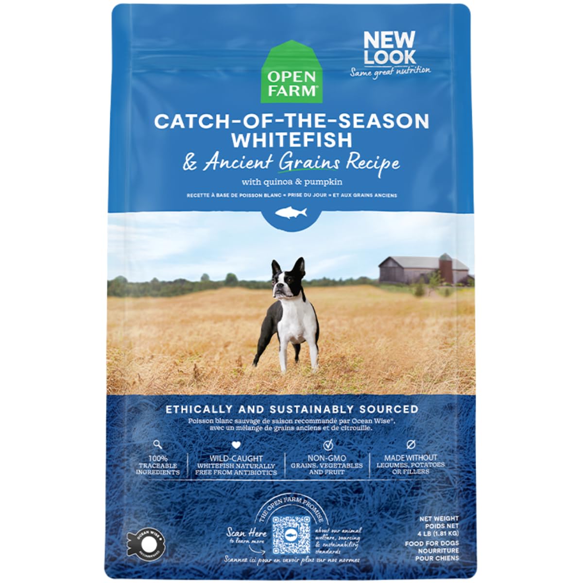 Open Farm Ancient Grains Dry Dog Food, Humanely Raised Meat Recipe with Wholesome Grains and No Artificial Flavors or Preservatives (Catch - of - The - Season Whitefish, 22 Pound