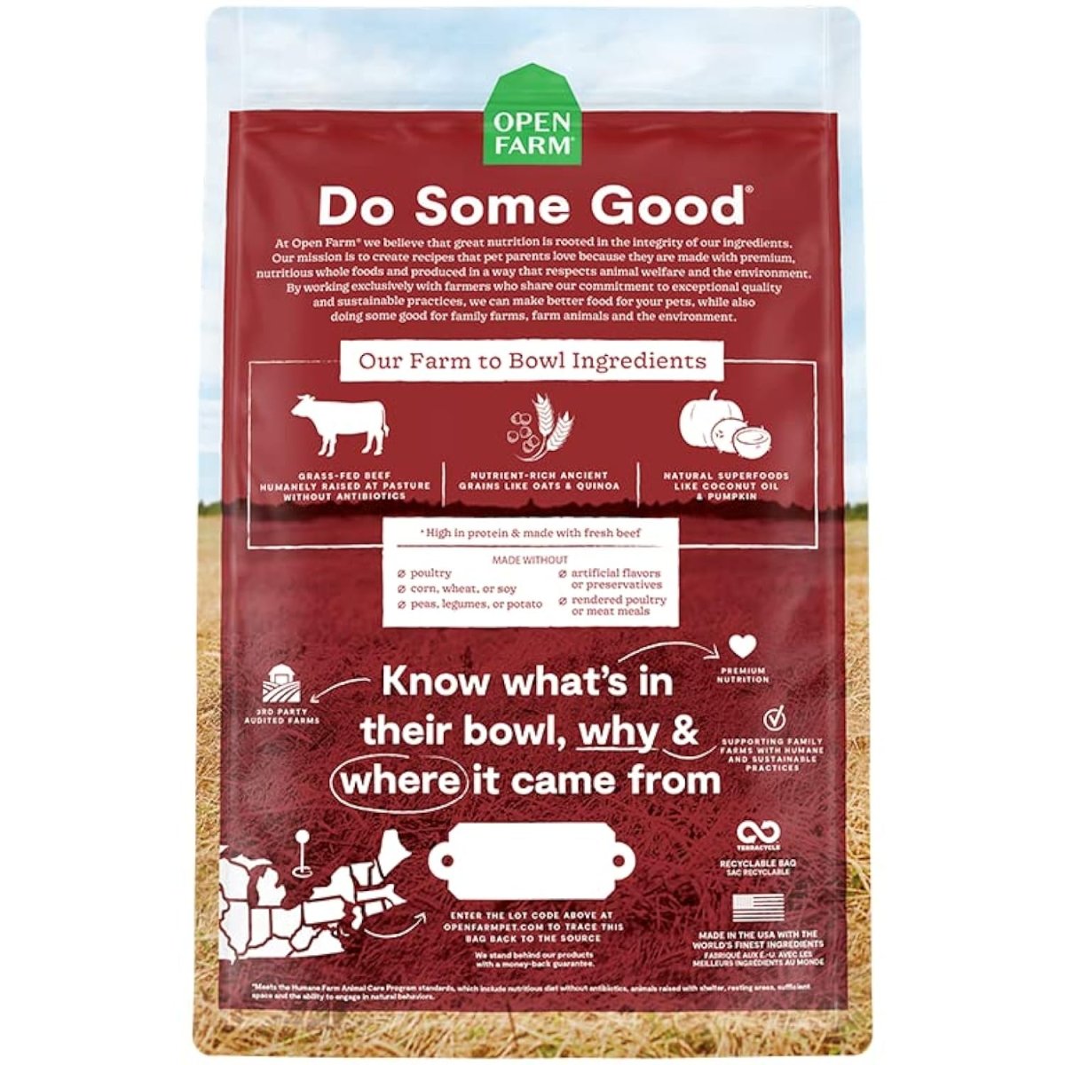 Open Farm Ancient Grains Dry Dog Food, Humanely Raised Meat Recipe with Wholesome Grains and No Artificial Flavors or Preservatives (Grass - Fed Beef Ancient Grain, 22 Pound