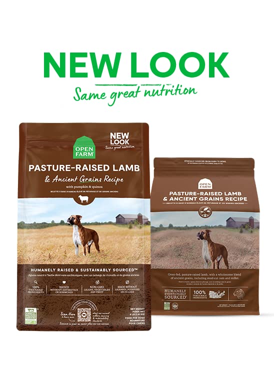 Open Farm Ancient Grains Dry Dog Food, Humanely Raised Meat Recipe with Wholesome Grains and No Artificial Flavors or Preservatives (Pasture Raised Lamb Ancient Grain, 11 Pound