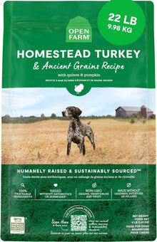 Open Farm, Ancient Grains Dry Dog Food, Protein - Rich & Nutrient Dense, 90% Animal Protein Mixed with Non - GMO Fruits, Veggies and Superfoods, Homestead Turkey Recipe, 22lb Bag