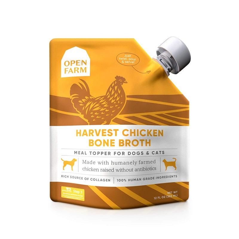 Open Farm Bone Broth, Food Topper for Both Dogs and Cats with Responsibly Sourced Meat and Superfoods Without Artificial Flavors or Preservatives, 12oz (Harvest Chicken)