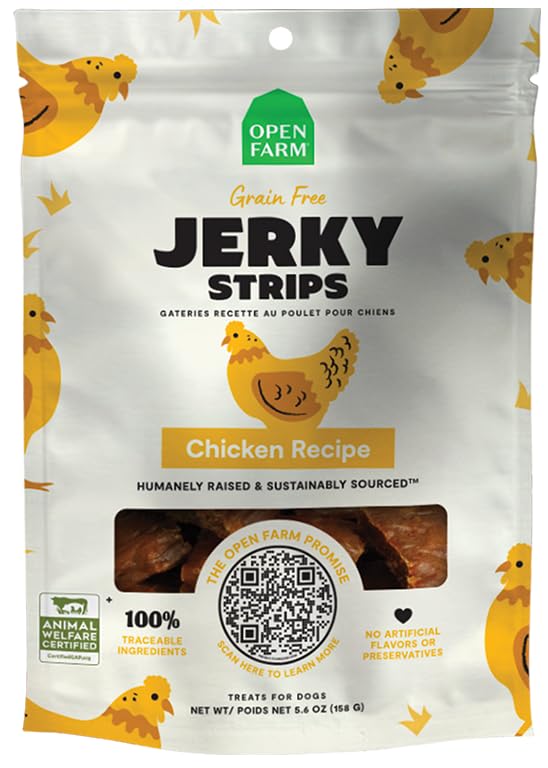 Open Farm Dehydrated Dog Treats, Gently Cooked Recipe with Natural Simple Ingredients and No Artificial Flavors or Preservatives (1 Pack Chicken Jerky)