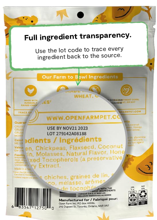 Open Farm Dehydrated Dog Treats, Gently Cooked Recipe with Natural Simple Ingredients and No Artificial Flavors or Preservatives (1 Pack Chicken Jerky)