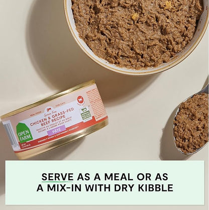 Open farm grain free chicken & grass fed beef recipe pate canned cat food 2.8oz