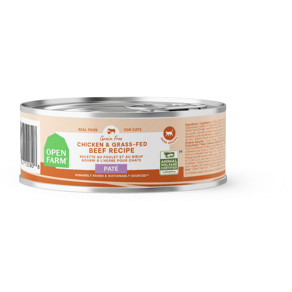 Open farm grain free chicken & grass fed beef recipe pate canned cat food 2.8oz