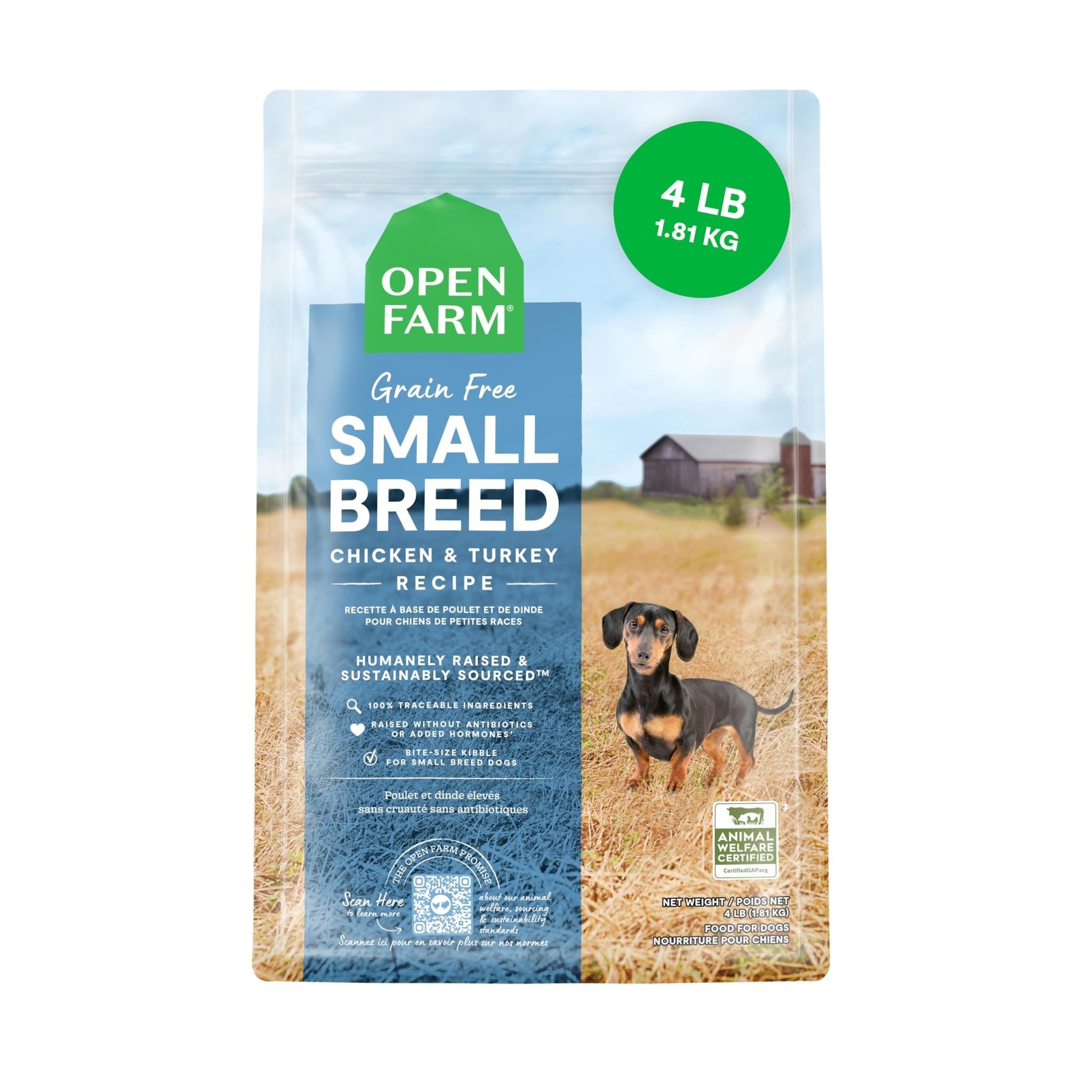 Open Farm, Grain - Free Dry Dog Food for Small Breeds, High - Protein Kibble, Sustainably & Ethically Sourced Ingredients, Non - GMO Veggies & Superfoods, Chicken & Turkey Recipe for Small Dogs, 4lb Bag