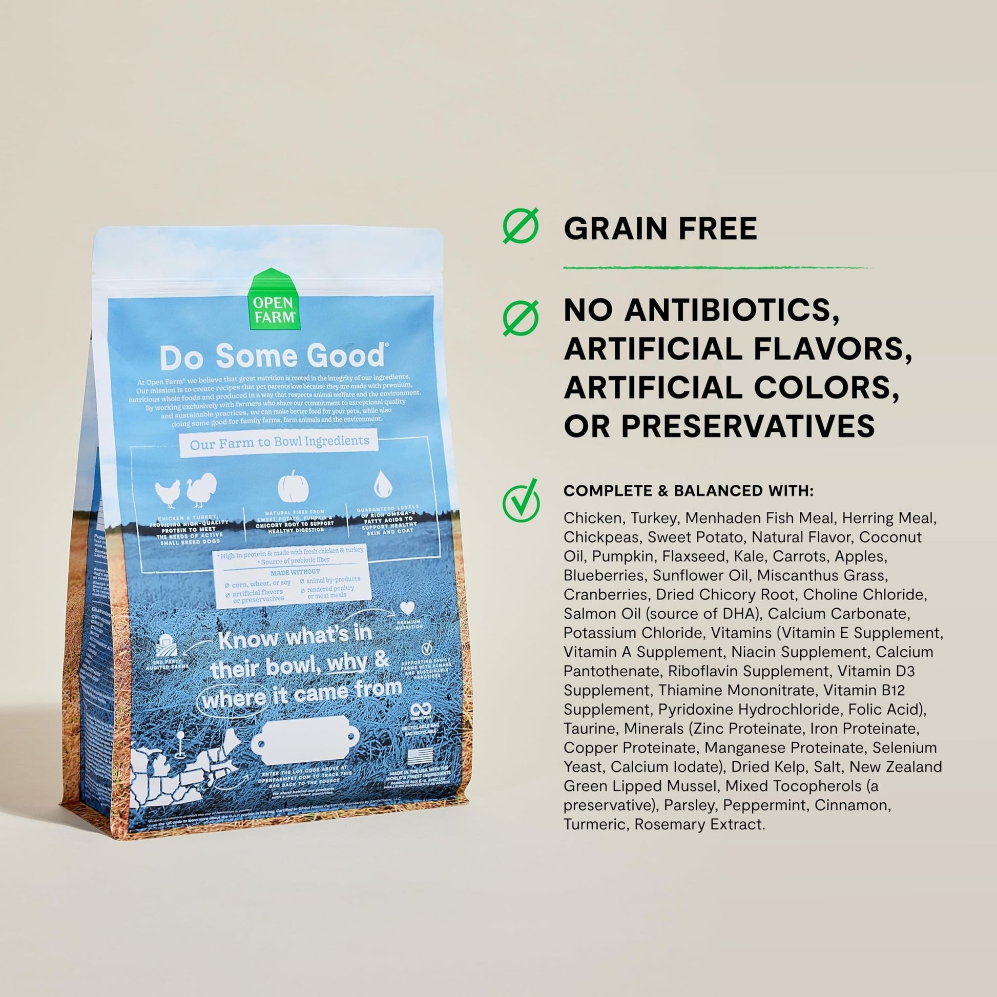 Open Farm, Grain - Free Dry Dog Food for Small Breeds, High - Protein Kibble, Sustainably & Ethically Sourced Ingredients, Non - GMO Veggies & Superfoods, Chicken & Turkey Recipe for Small Dogs, 4lb Bag