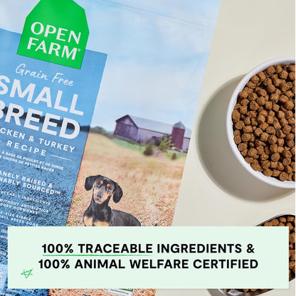 Open Farm, Grain - Free Dry Dog Food for Small Breeds, High - Protein Kibble, Sustainably & Ethically Sourced Ingredients, Non - GMO Veggies & Superfoods, Chicken & Turkey Recipe for Small Dogs, 4lb Bag