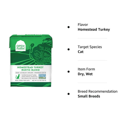 Open Farm Homestead Turkey Blend Wet Cat Food - Complete Meal or Food Topper Without Artificial Flavors or Preservatives - 5.5 oz