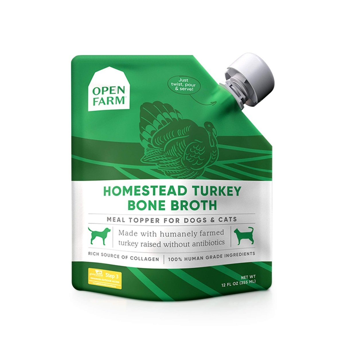 Open Farm Homestead Turkey Bone Broth - Meal Toppers for Dogs & Cats - 12oz