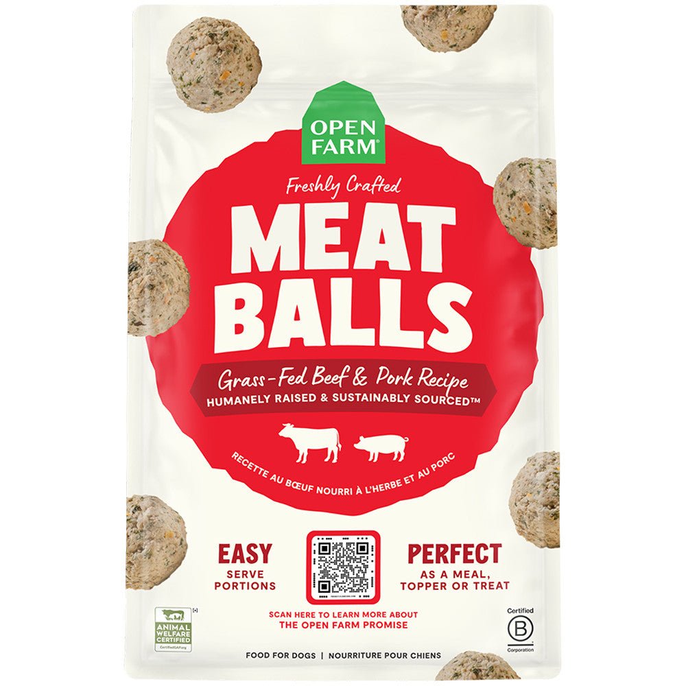 Open farm meat balls beef & pork recipe 14oz frozen dog food