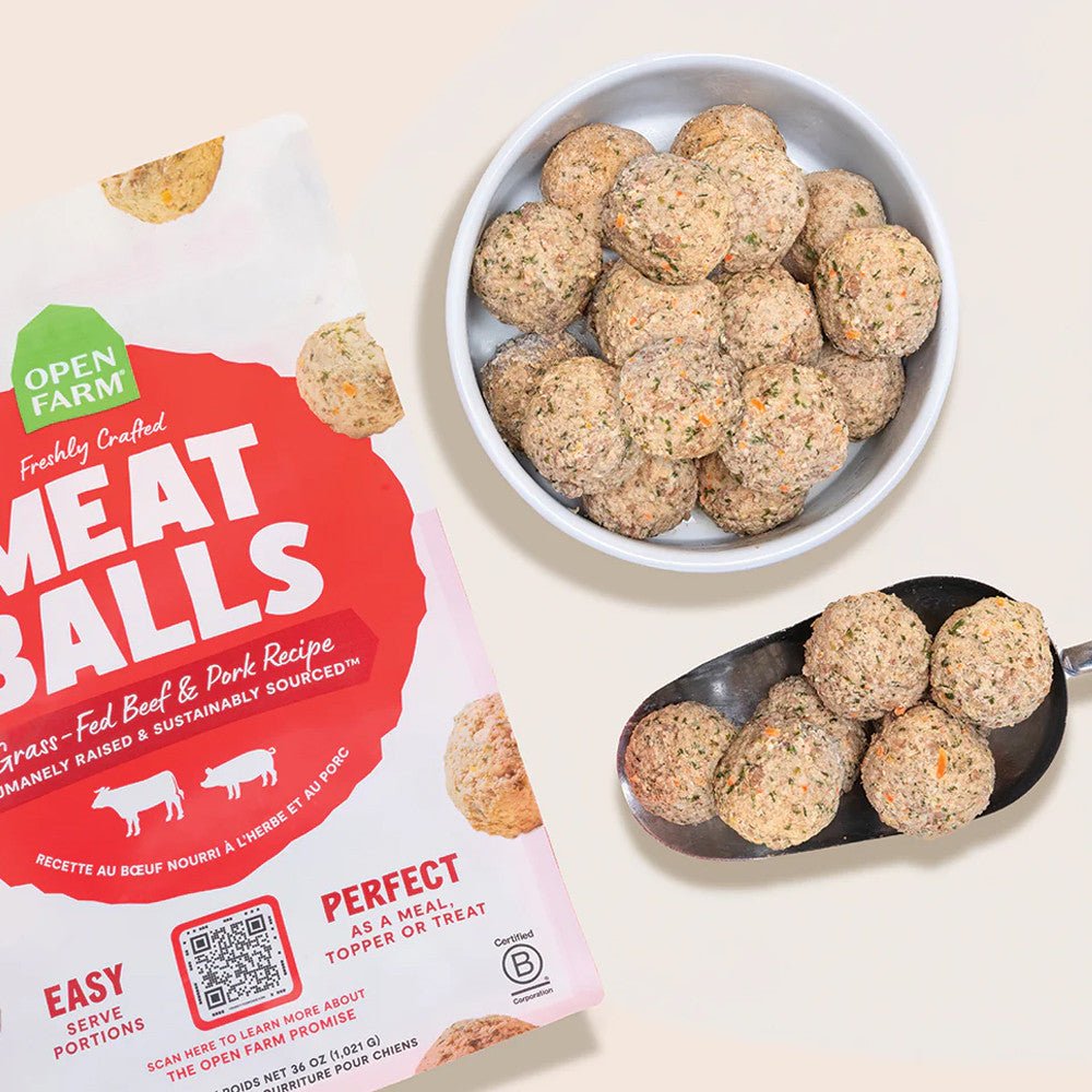 Open farm meat balls beef & pork recipe 14oz frozen dog food