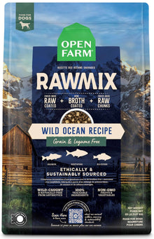 Open Farm, RawMix Grain - Free Dry Dog Food, Protein - Packed Kibble Coated in Bone Broth with Freeze Dried Raw Chunks, Salmon Whitefish & Rockfish, Wild Ocean Recipe, 20lb Bag