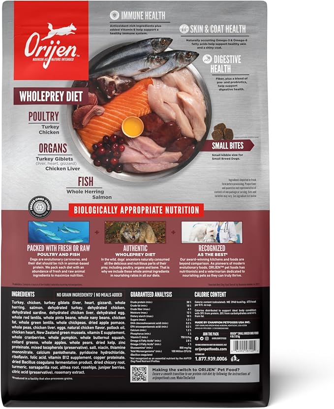 Orijen small breed Turkey chicken fish dry dog food kibble 4lb