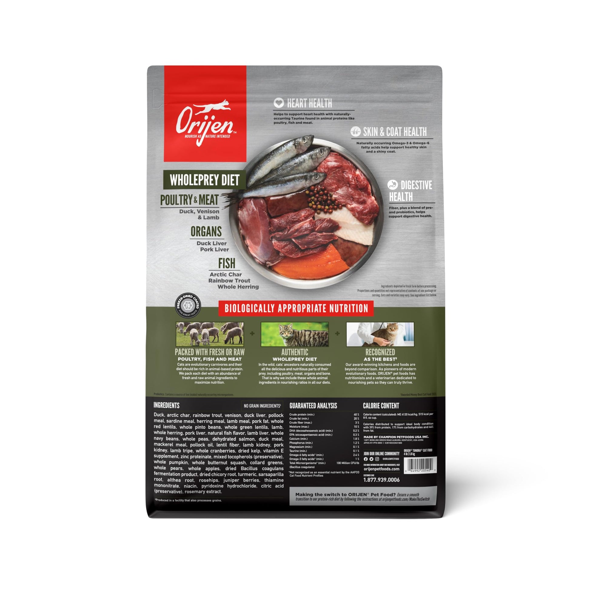 Orijen Tundra Dry Cat Food, Grain Free Cat Food For All Life Stages, Wholeprey Diet, 4Lb