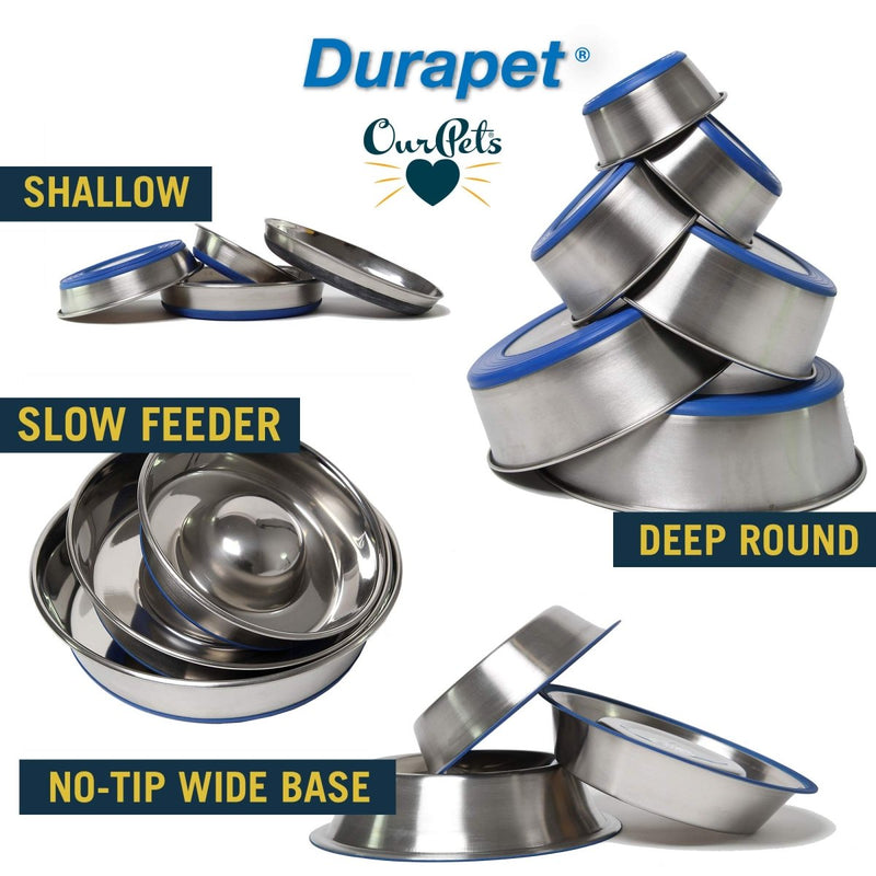 Our Pets DuraPet Stainless Steel Non - Slip Cat Food Bowl - Cat Water Bowl - Holds up to 1 Cup of Dry Food - Easy to Clean