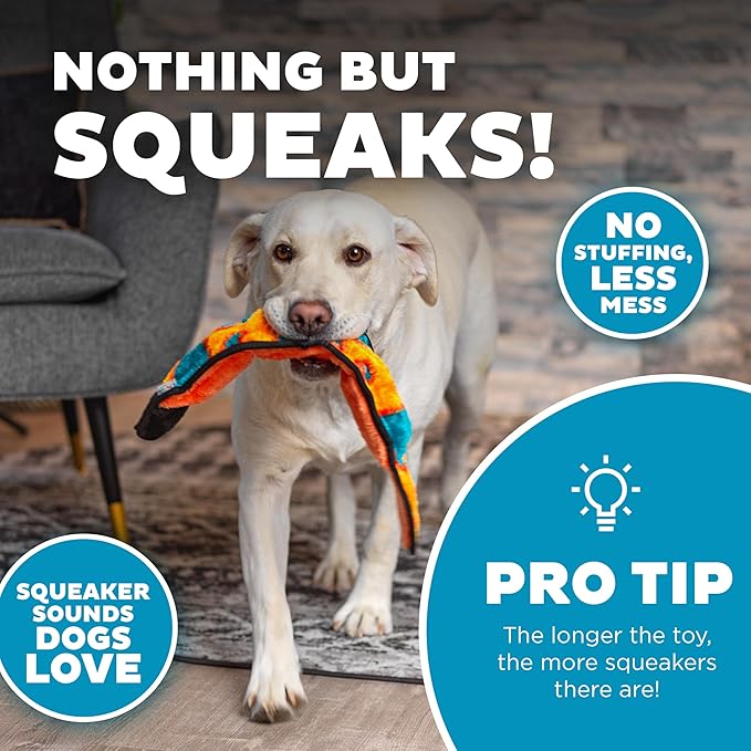 Outward hound durablez durable dog toy orange blue snake squeaker dog toy large