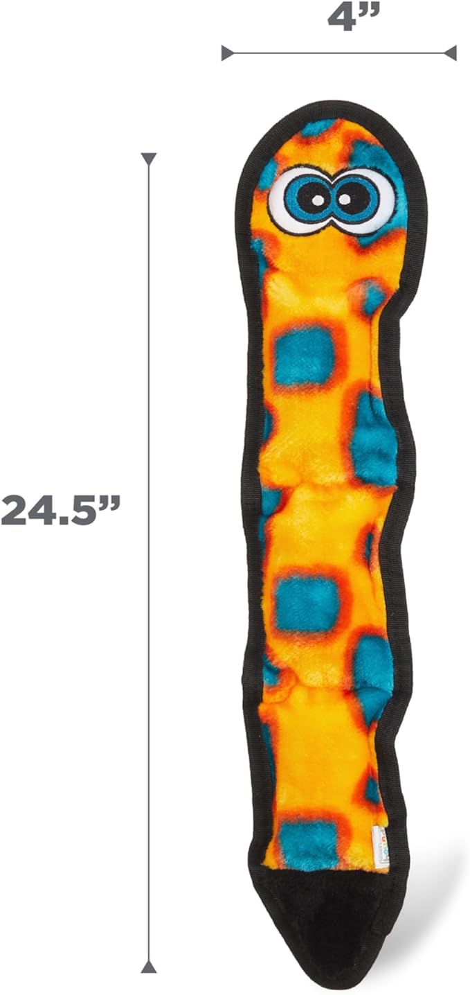 Outward hound durablez durable dog toy orange blue snake squeaker dog toy large