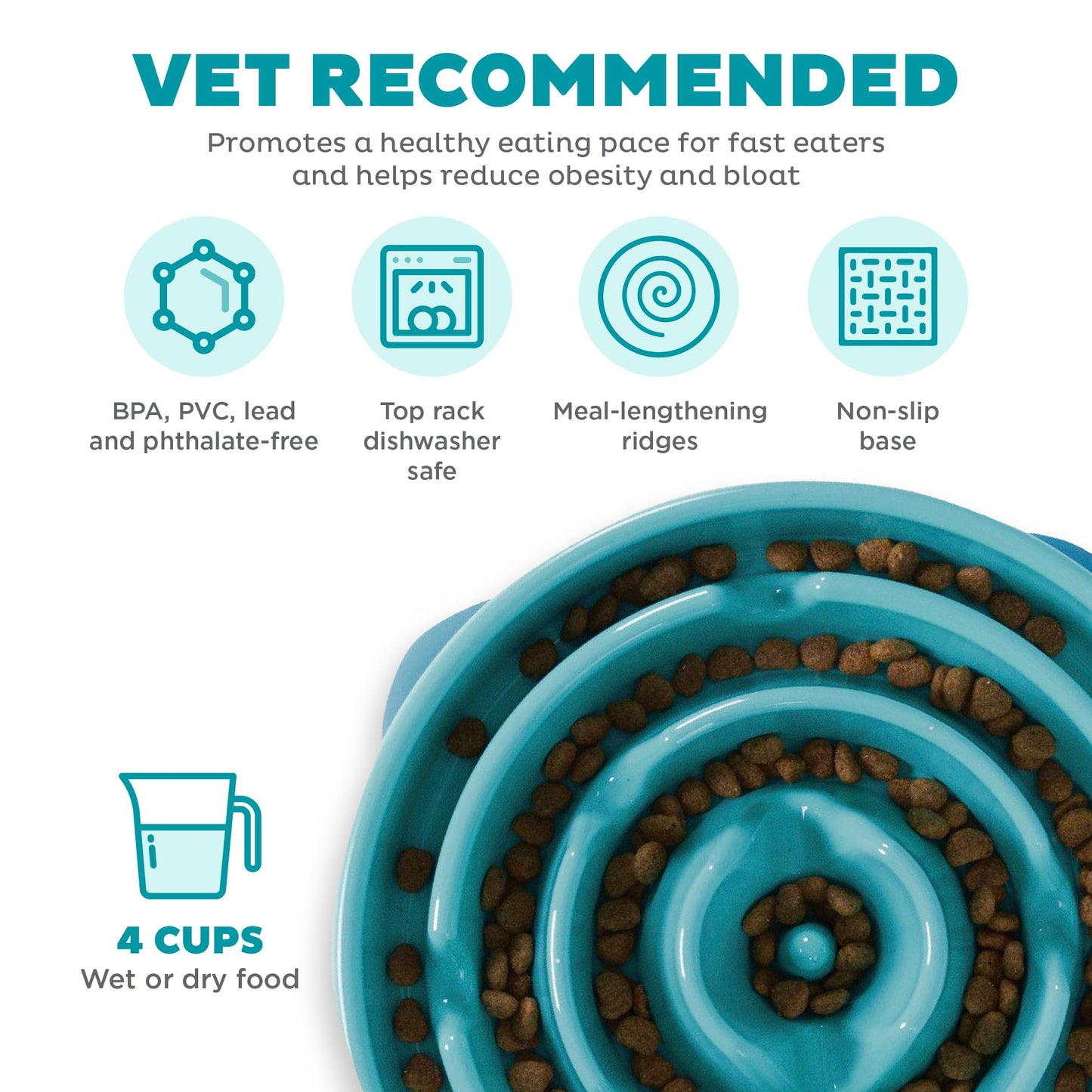 Outward Hound Fun Feeder Slo Bowl, Slow Feeder Dog Bowl, Large/Regular, Turquoise