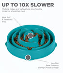 Outward Hound Fun Feeder Slow Pet Bowl - Slow Feeder Dog Bowl - Medium - Mini - Turquoise