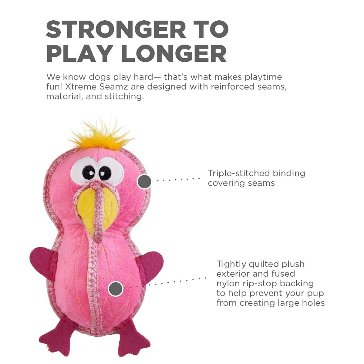 Outward Hound Xtreme Seamz Flamingo Squeaky Durable Dog Toy