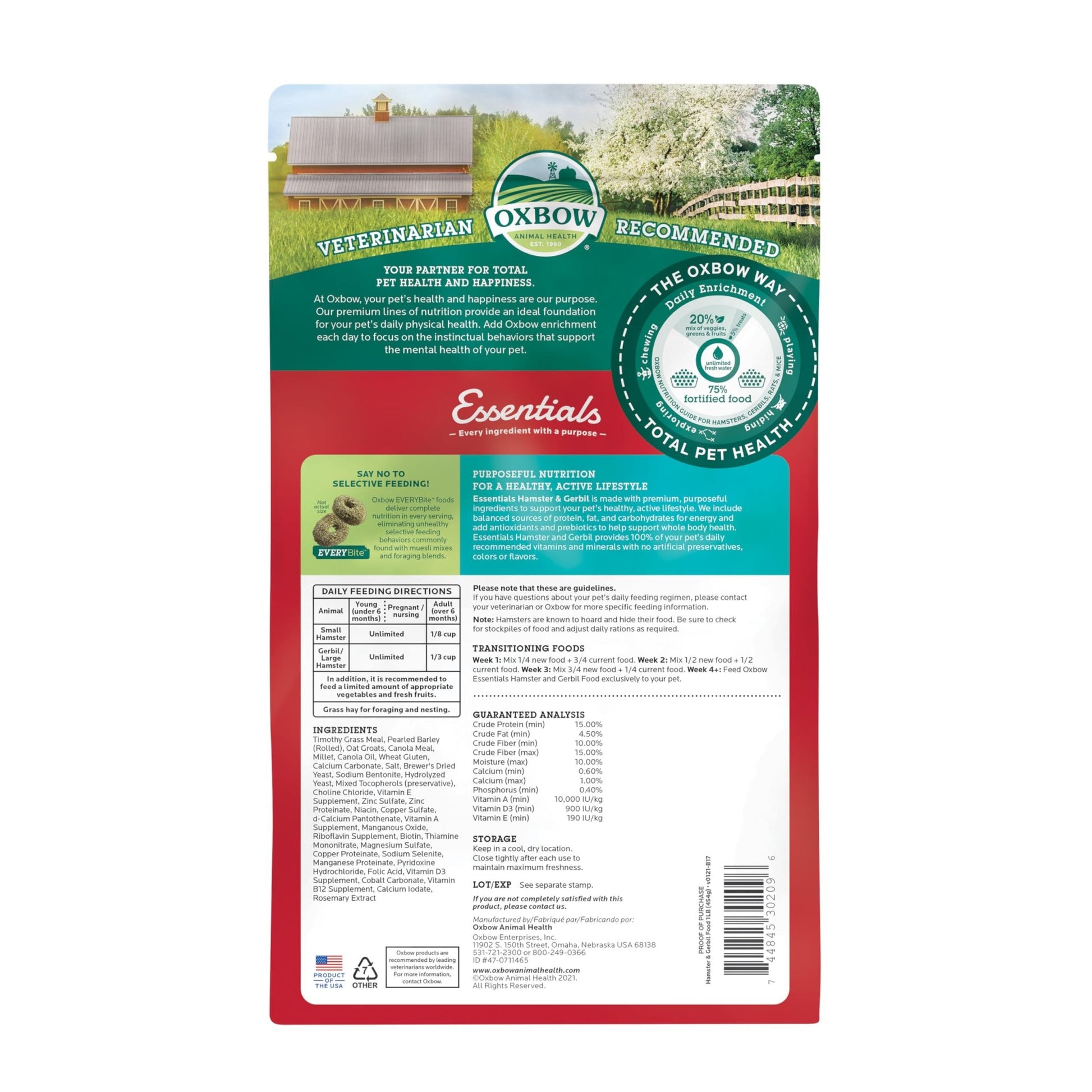Oxbow Essentials Hamster Food and Gerbil Food - All Natural Hamster and Gerbil Food - 1 lb.