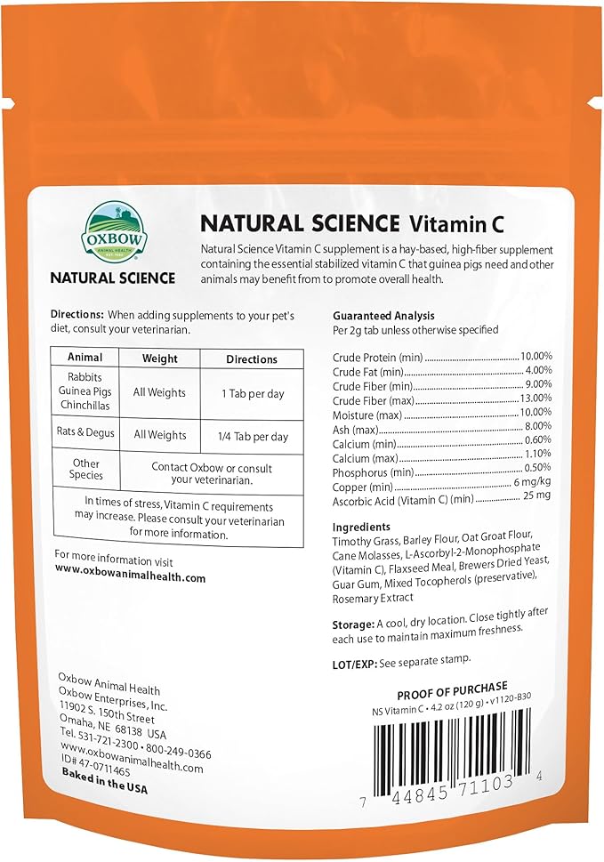 Oxbow natural science vitamin c baked small animal supplemental treats 4.2oz