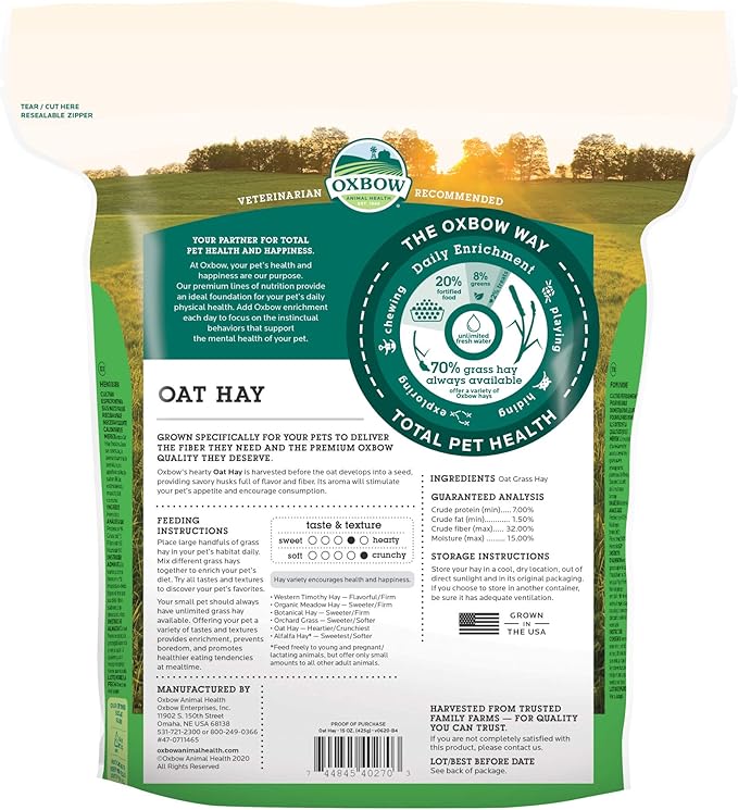 Oxbow oat hay small animal hay 15oz bag