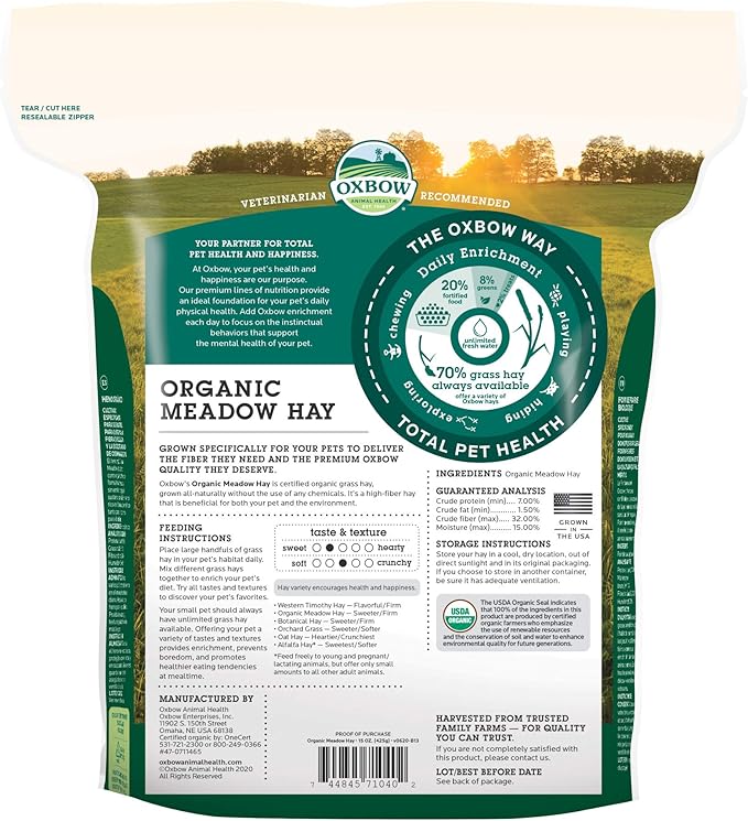 Oxbow organic meadow hay 15oz small animal hay