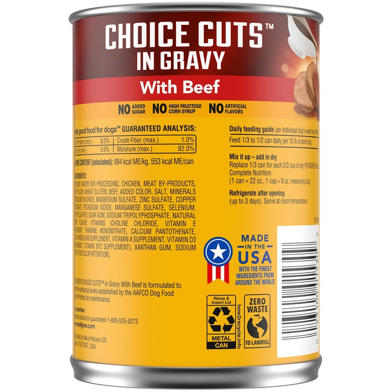 PEDIGREE CHOICE CUTS IN GRAVY Adult Canned Soft Wet Dog Food with Beef 22 oz. Can