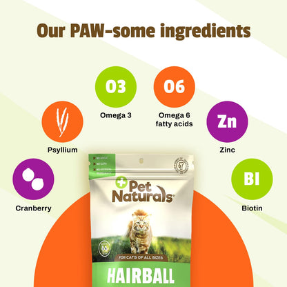 Pet Naturals Hairball - 30 Chicken - Flavored Chews - Cat Supplements & Vitamins For Hairball Control And Digestive Support, Contains No Corn Or Wheat
