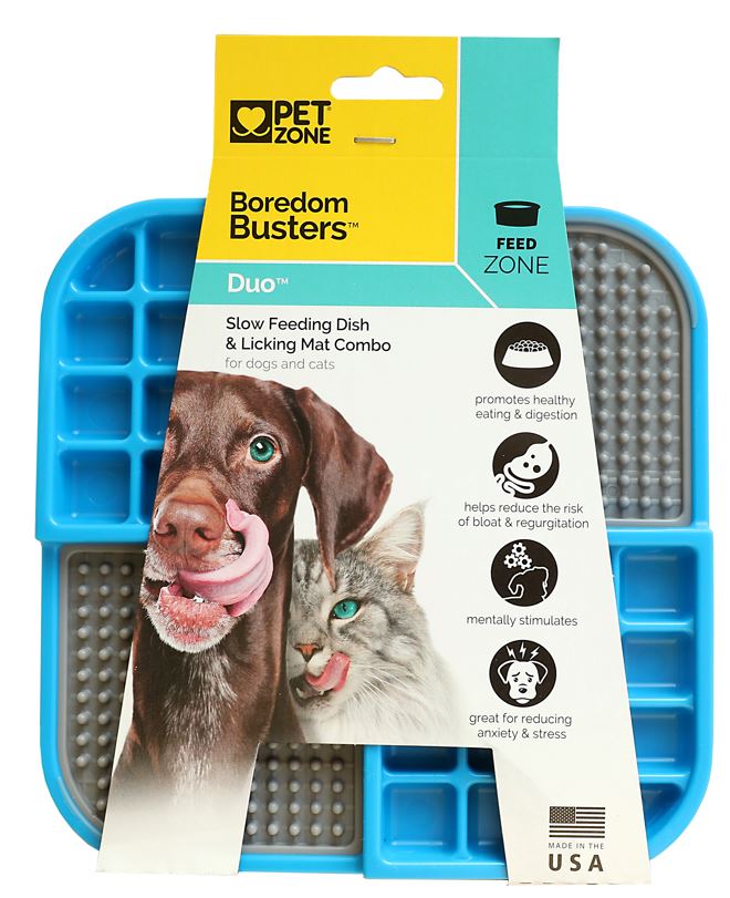 Pet Zone Boredom Busterz Slow feeder Licking Mat For Dogs - Blue Duo