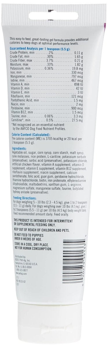 PetAg High Calorie Gel For Dogs - Nutritional Supplement for Weight Gain and Energy - Easy to Administer - 5 oz Tube