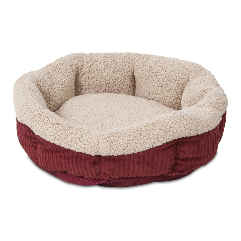 Petmate Aspen Pet Self Warming Round Bed For Small Cat - 19.5 Inches - Barn Red and Cream