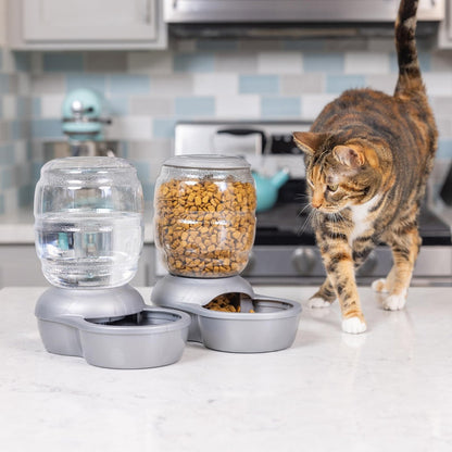 Petmate Replendish Automatic Gravity Waterer for Cats and Dogs - BPA - Free - No Batteries Required Includes Charcoal Filter - 0.5 Gallon - Silver