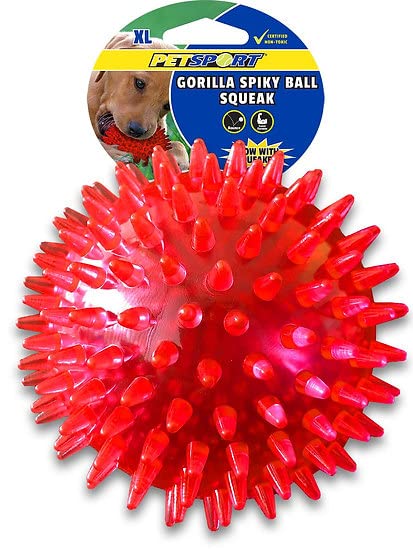 PetSport 5" Gorilla Spiky Squeaker Ball Dog Toy - Extra Large | Play Fetch with Durable TPR Rubber | Cleans Teeth, Promotes Good Dental and Gum Health for Your Pet, Colors Will Vary