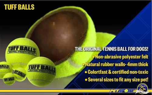 PetSport Happy Birthday Tuff Ball Dog Toys | Medium (2.5") Pet Safe Felt & Extra - Thick Rubber Tennis Balls for Durability and Bounce | Makes a Great Gift