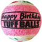 PetSport Jr. Happy Birthday Tuff Ball Dog Toys | 4 Pack Small (1.8") Pet Safe Felt & Extra - Thick Rubber Tennis Balls for Durability and Bounce | Makes a Great Gift