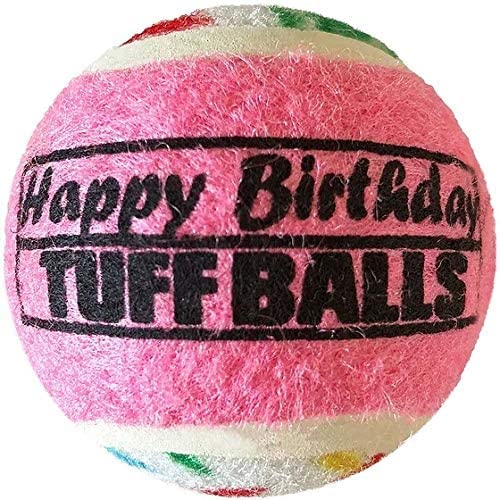 PetSport Jr. Happy Birthday Tuff Ball Dog Toys | 4 Pack Small (1.8") Pet Safe Felt & Extra - Thick Rubber Tennis Balls for Durability and Bounce | Makes a Great Gift