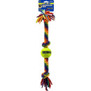 PetSport Kaleidoscope Rope Large 3 Knot with 2.5" Tennis Ball 21" Dog Chew & Rope Toy | Perfect for Tug of War | Bright Rainbow Colors | Durable & Stretchy Jersey Material