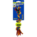 PetSport Kaleidoscope Rope Mini 3 Knot with 1.5" Tennis Ball 8" Dog Chew & Rope Toy Perfect for Tug of War Bright Rainbow Colors Durable & Stretchy Jersey Material