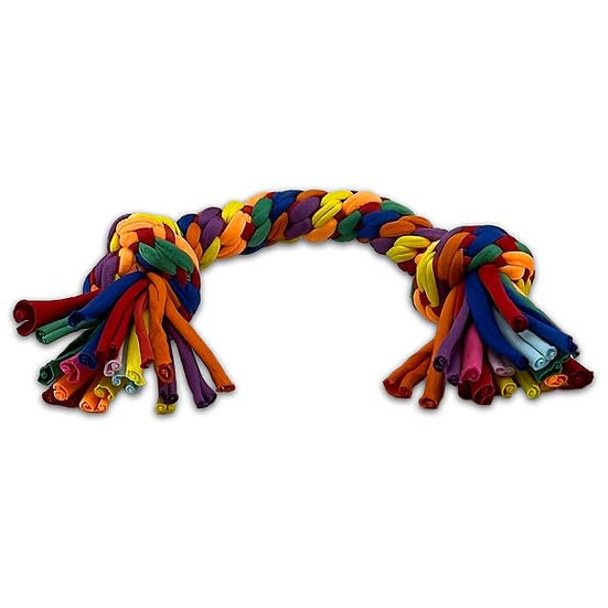 PetSport Kaleidoscope Rope Small 2 Knot 10" Dog Chew & Rope Toy | Perfect for Tug of War | Bright Rainbow Colors | Durable & Stretchy Jersey Material