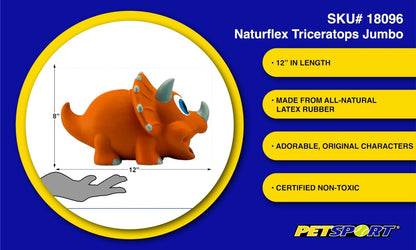 PetSport Naturflex Jumbo Triceratops Latex Dog Chew Toy | Huge, All - Natural, Soft, Squeaky, Non - Toxic Rubber Chew Toy | Safe for Indoor Play | 12"