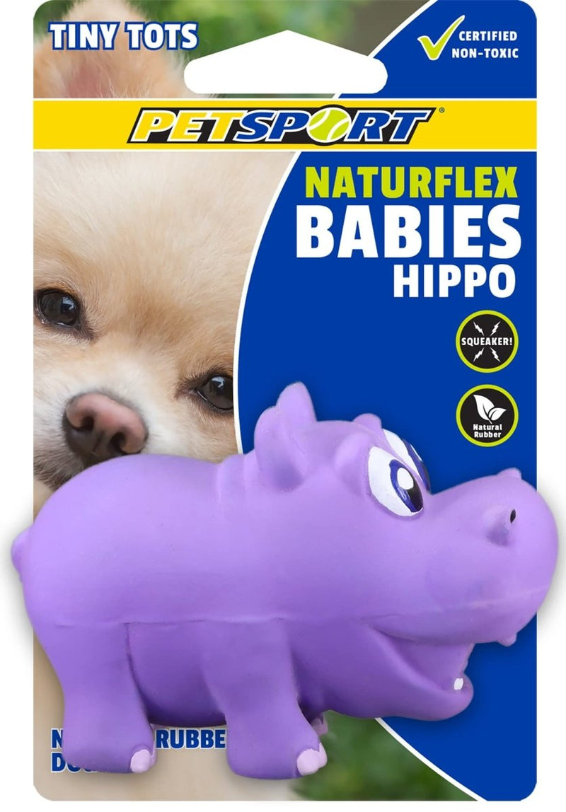 PetSport Naturflex Tiny Tots Small Hippo Latex Dog Chew Toy | All - Natural Soft, Squeaky, Non - Toxic Rubber Chew Toy | Safe for Indoor Play | 4"