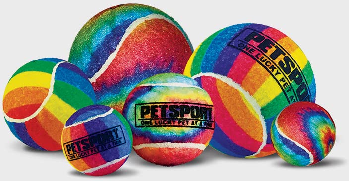 PetSport Rainbow Squeak Tennis Ball Dog Toy | Large (4") Pet Safe Felt, Non - Toxic & Extra - Thick Rubber Balls for Durability & Bounce | Play Fetch, Launch, Chuck or Toss