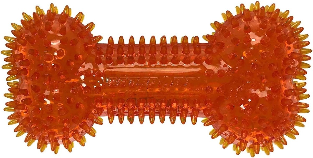 PetSport Tiny Tots 4.5" Gorilla Spiky Squeaker Bone Dog Toy | Vanilla Scented Super Durable TPR Rubber That Floats | Helps Maintain Dental Health for Your Pet, Colors Will Vary