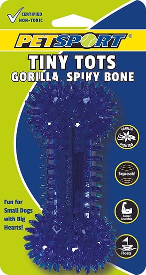 PetSport Tiny Tots 4.5" Gorilla Spiky Squeaker Bone Dog Toy | Vanilla Scented Super Durable TPR Rubber That Floats | Helps Maintain Dental Health for Your Pet, Colors Will Vary