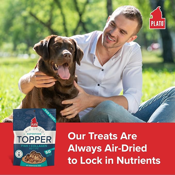 Plato air dried superfood topper dog treats fish collagen recipe 5.5oz bag
