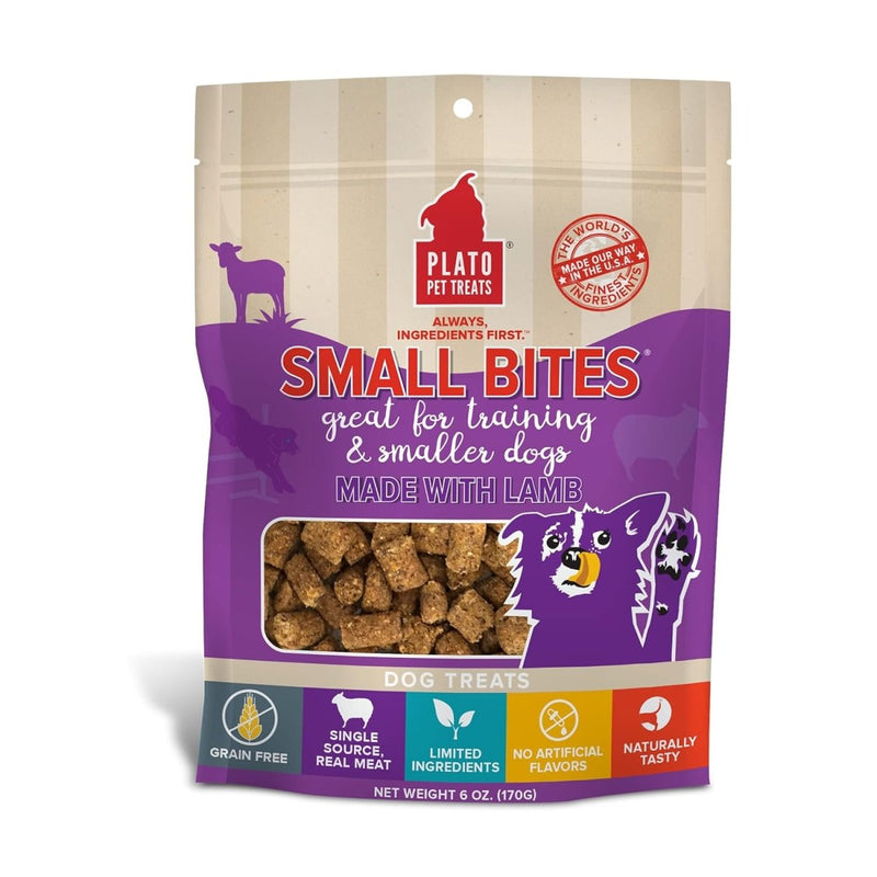 PLATO Small Bites Dog Treats | Natural, Bite Sized Real Meat & Lamb Flavor | Grain Free & High in Protein | Air Dried Authentic Ingredients | 2 Calories Per Treat | Made in The USA | 6 Ounces